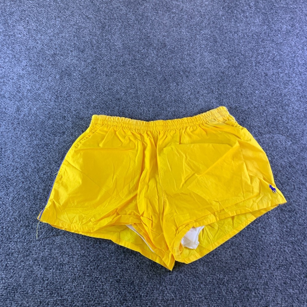 Vintage Polo Ralph Lauren Swim Shorts Mens S fits 26in Yellow Blue Pony Logo USA